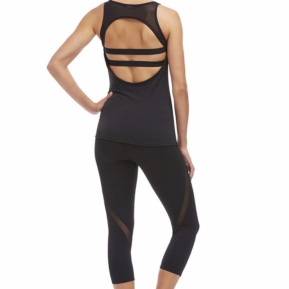 Fabletics Open Back Black Mesh Gulf Workout Tank